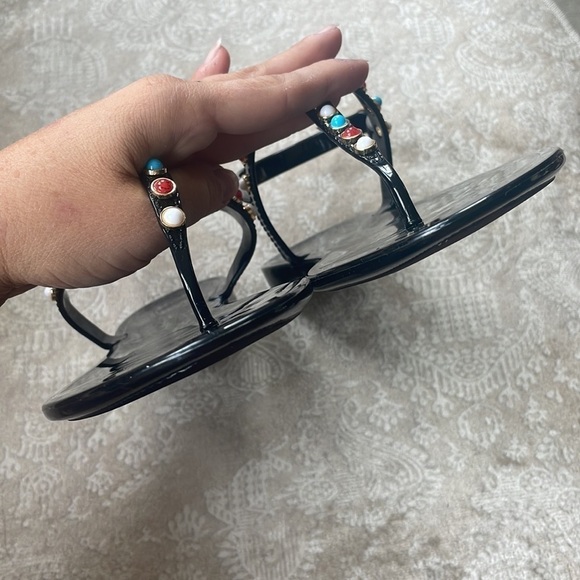 Brand New Stuart Weitzman Gemstone Beaded Thong Jelly Sandals Slingback Black - Picture 13 of 15